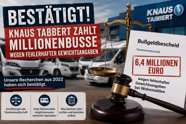 Knaus Tabbert zahlt Millionenbusse wegen fehlerhafter Gewichtsangaben bei Wohnmobilen